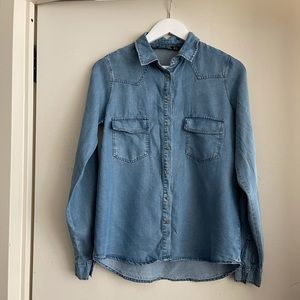 Zara Woman Topstitched Denim Shirt